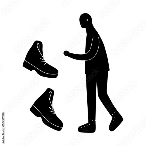 Person with footwear levitating in a simple style silhouette