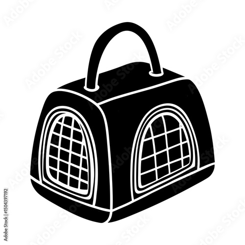 Illustration of a pet carrier with a handle on top silhouette