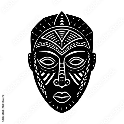 Ornate tribal mask with geometric patterns design silhouette