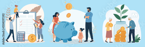 Family Financial Planning and Savings Concept Illustration