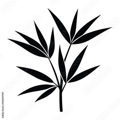 Elegant Black Bamboo Leaves Silhouette Nature Art Print