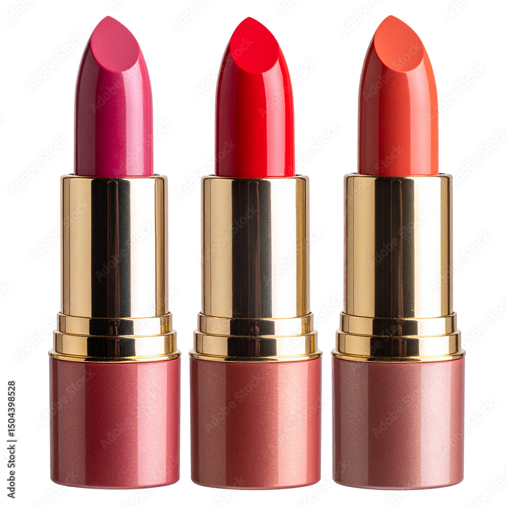Obraz premium Elegant Lipstick Trio in Gradient Tones with Realistic Texture, Transparent Background