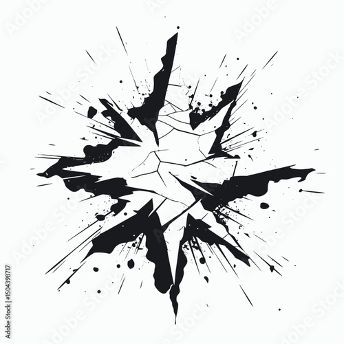 Abstract black and white explosion cracked shattered burst splattered design illustration art graphic element silhouette
