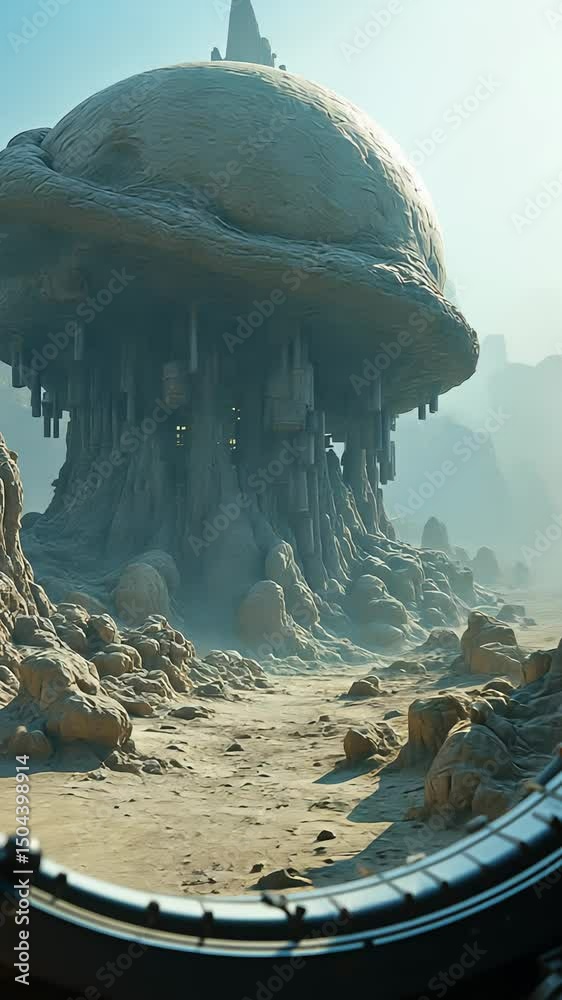 Enormous alien structure gradually emerges from mist as atmospheric ...