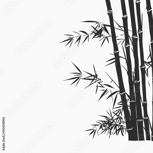 Bamboo black and white illustration drawing zen nature asian plant oriental design graphic art stems leaves silhouette