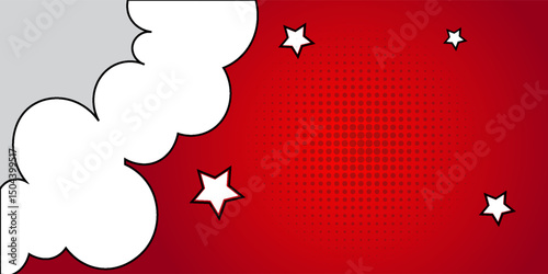Pop art comic background with cloud and star. Cartoon Vector Illustration on RED