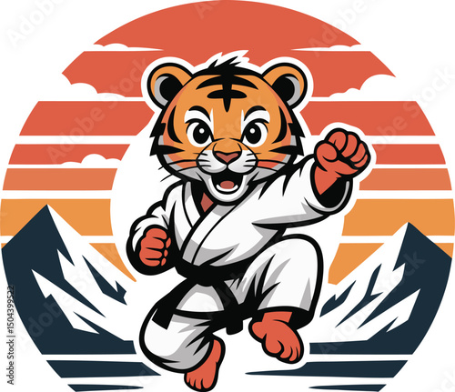 Cartoon tiger, embodies the spirit of martial arts