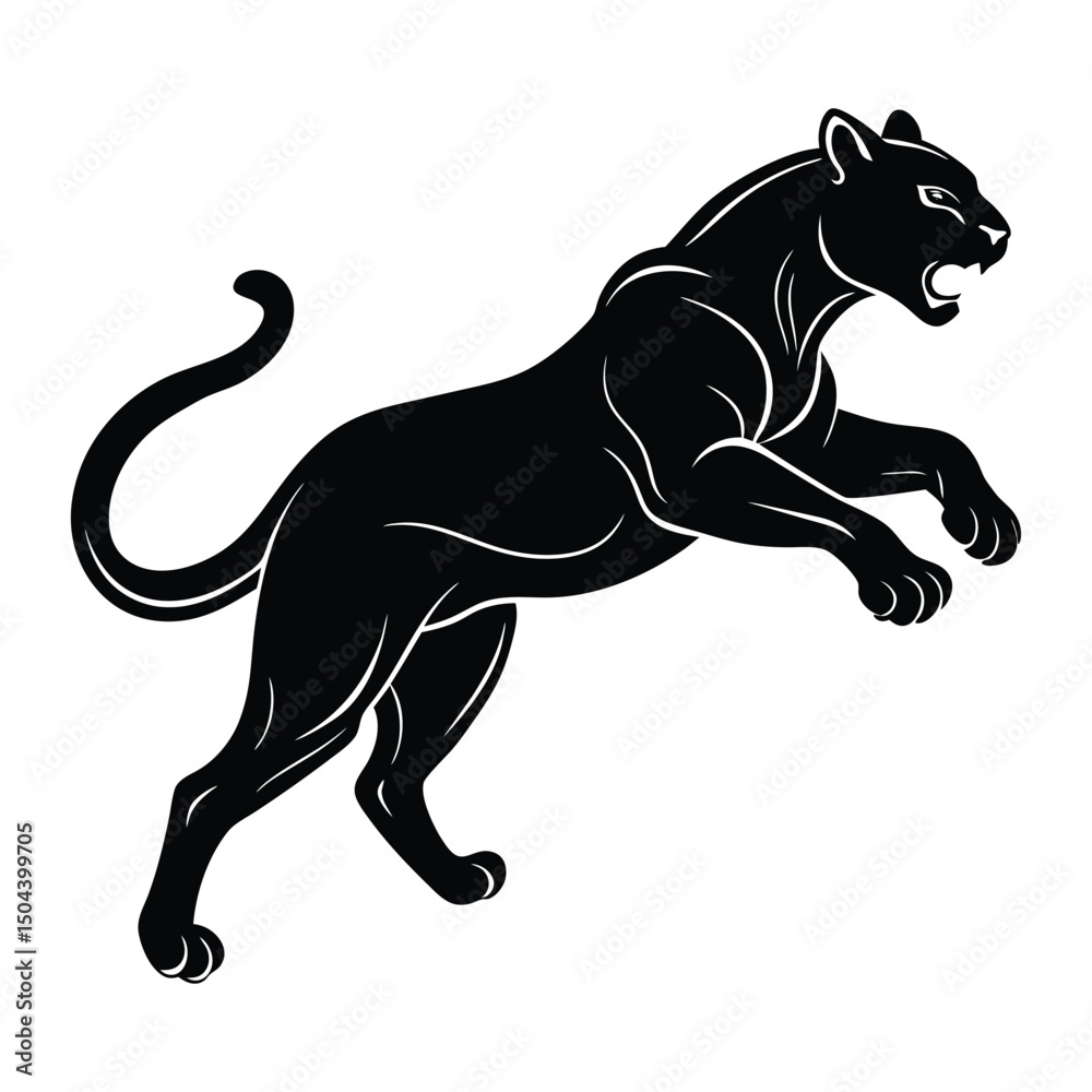 Obraz premium Majestic Black Panther Leaping Powerful Vector Illustration