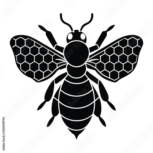 Honeybee Icon Black and White Bee Vector Illustration