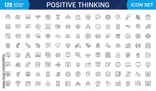 Positive thinking line icons collection.Thin outline icons pack.