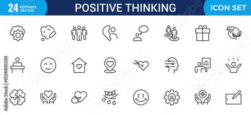 Positive thinking line icons collection.Thin outline icons pack.
