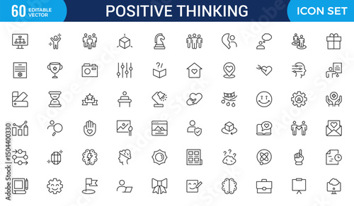 Positive thinking line icons collection.Thin outline icons pack.