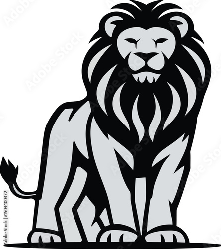 A bold illustration of a lion, showcasing its majestic mane and strong stance. This design symbolizes courage and strength, making it ideal for wildlife-themed projects.