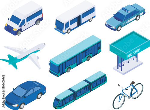 Public Transpportation Isometric Icons