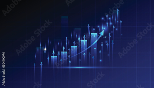 Abstract stock market investment graph with isolated growth arrow business graph and chart vector illustration design. bright light technology financial background.