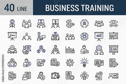 Business Training 40 Line Icons Pack - Thin Outline Vector Set for Presentations and Reports