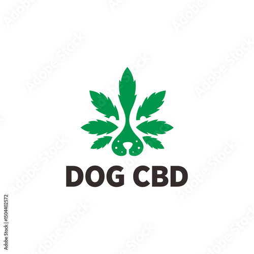 Minimalist Flat Design Dog CBD Logo with Cannabis Leaf Concept