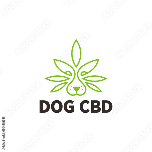 Creative Outline Dog Face with Cannabis Leaf Abstract Logo Design