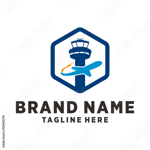 Modern Geometric Air Traffic Tower Airplane Logo Symbol Icon Design