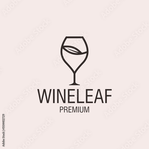 Minimalist Outline Wine Leaf Inside Glass for Premium Company Logo