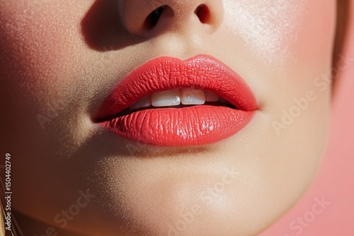 Close-up of Lips Showcasing Natural Makeup and Glowing Skin in Soft Light