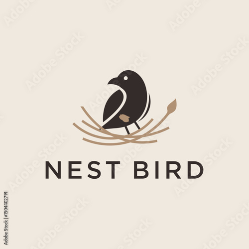 Elegant Minimalist Bird Sitting on Nest Simple Creative Logo Design