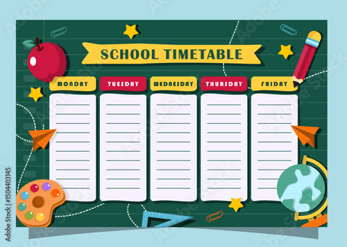 Back to School Time Table Template with flat design vector
