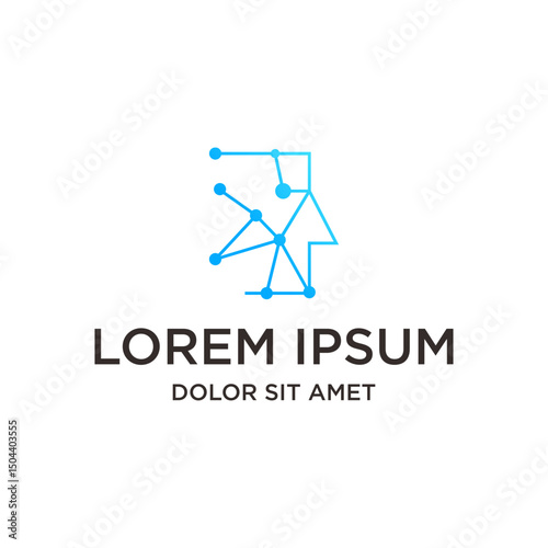 Minimalist Outline Geometric Human Head Technology Connection Abstract Logo Design