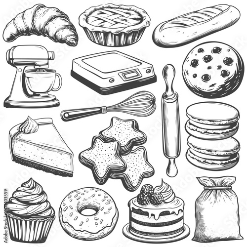 Bakery food illustration icon set drawing.