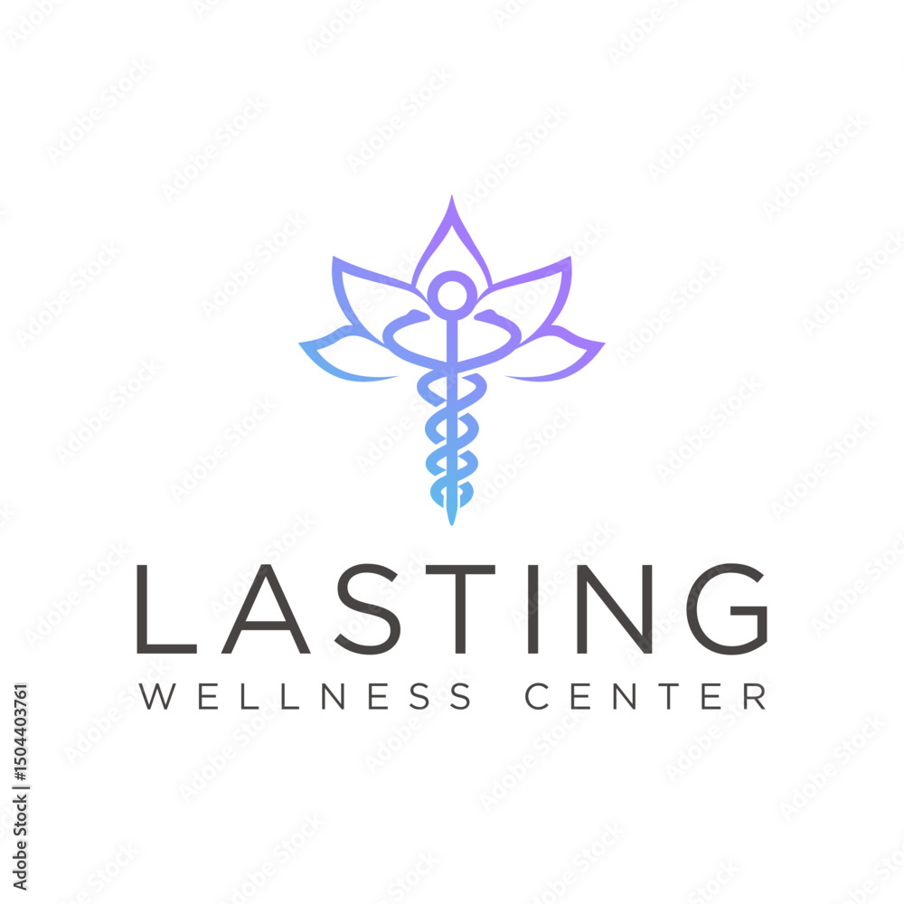 Obraz premium Modern Gradient Caduceus Lotus Flower Medical Symbol Logo Icon Design