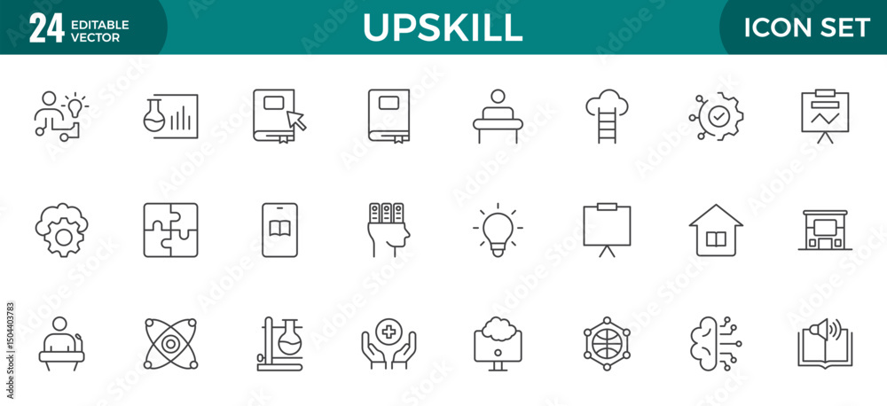 custom made wallpaper toronto digitalSet of Outline icons related to upskill, upskilling, personal growth, development, education, career. Outline icon collection.