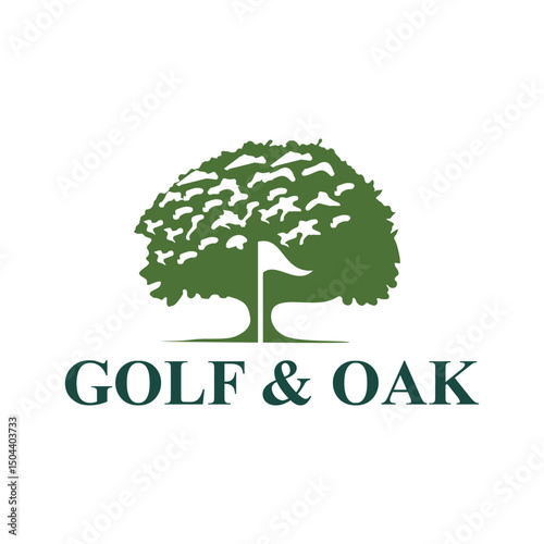 Elegant Flat Style Golf and Oak Tree Illustration Logo Design