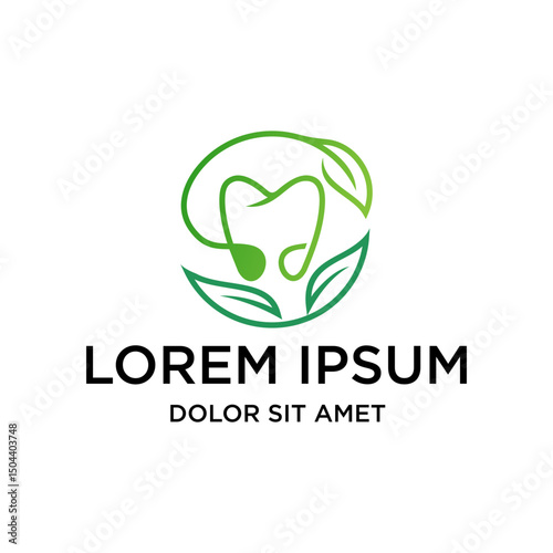 Elegant Outline Tooth with Leaf Design Dental Healthcare Logo Symbol