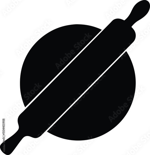  silhouette of rolling pin and dough on white background