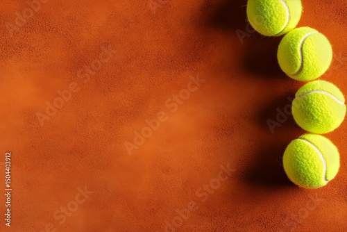 Bright Yellow Tennis Balls Arranged on Clay Court During a Practice Session i...