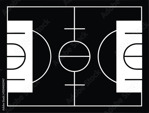  silhouette of basketball court layout on white background