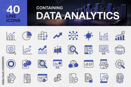 40 Line Icons Data Analytics Icon Set for Business and Technology