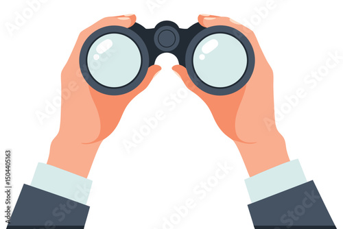 Hands Holding Binoculars for Viewing Vector Concept Illustration in Minimal Style