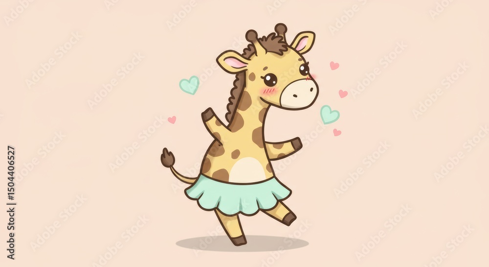 Obraz premium Charming Dancing Giraffe Illustration in Pastel Colors with Expressive Face