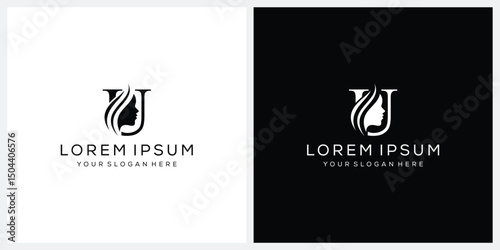 initial letter U face beautiful woman logo design, cosmetic and beauty graphic icon concept