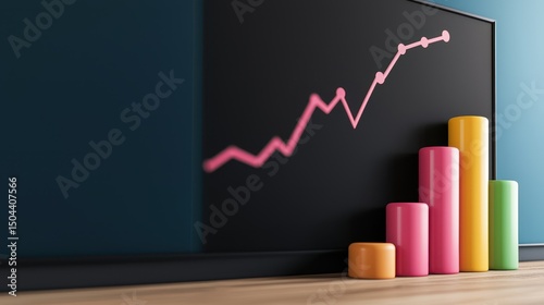 Performance Competency Evaluation Concept, Colorful Charts and Graphs Displaying Performance Trends on a Wall in a Modern Office Environment