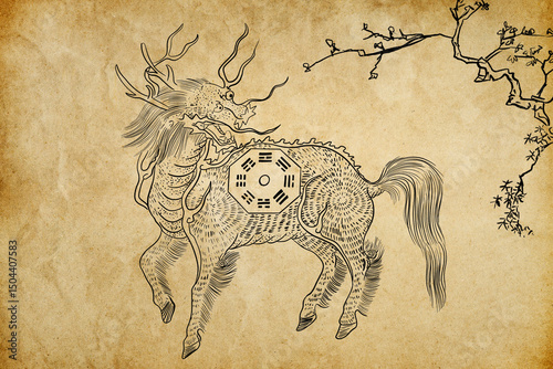 Traditional-style illustration of the mythical Qilin, a benevolent creature from East Asian legends