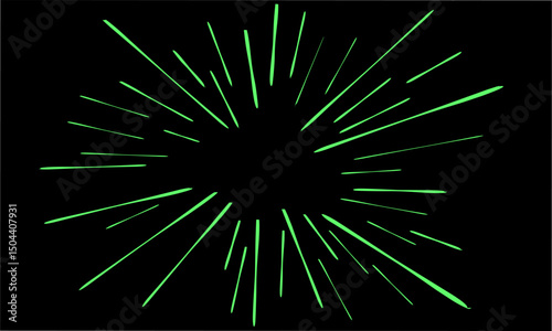 green comic-style speed lines radiating from the center on a black background. Ideal for manga effects, dramatic visuals, or pop art-style projects needing bold, striking impact.