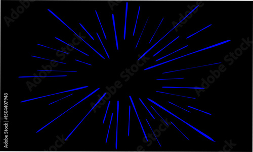 blue comic-style speed lines radiating from the center on a black background. Ideal for manga effects, dramatic visuals, or pop art-style projects needing bold, striking impact.