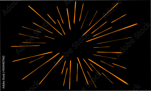 orange comic-style speed lines radiating from the center on a black background. Ideal for manga effects, dramatic visuals, or pop art-style projects needing bold, striking impact.