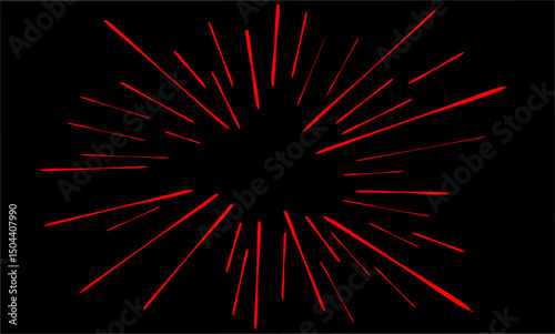 red comic-style speed lines radiating from the center on a black background. Ideal for manga effects, dramatic visuals, or pop art-style projects needing bold, striking impact.