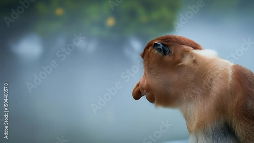 Proboscis Monkey Calling Out in Nature Close Up