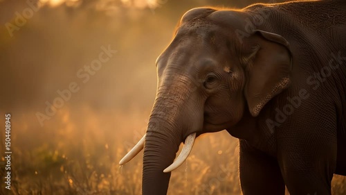 Elephant Drinking Water with Trunk in Golden Light Slow Motion