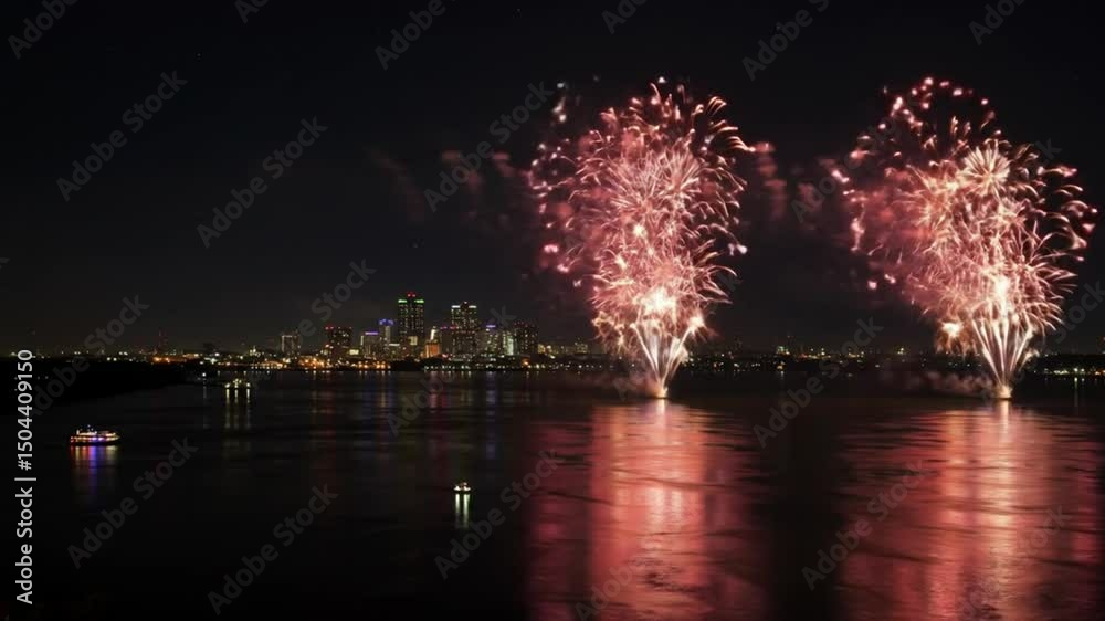 Fireworks over Tampa Bay at Night
