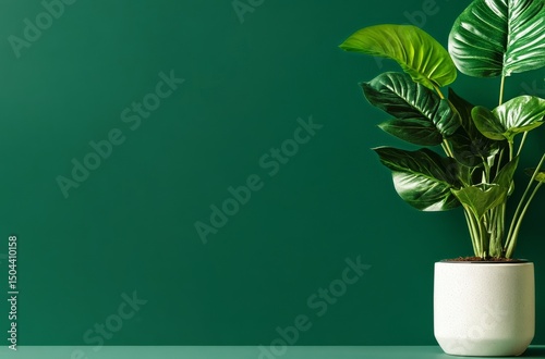Indoor Plant in Modern Pot Against a Green Wall Creating a Fresh and Vibrant ...